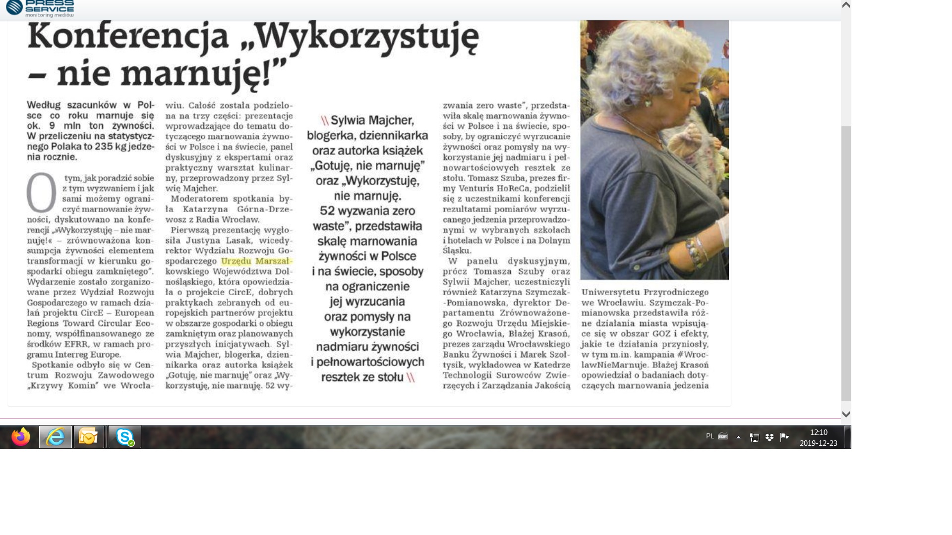 Konferencja 'Wykorzystuję - nie marnuję!' z naszym udziałem - notka prasowa (Wrocław)