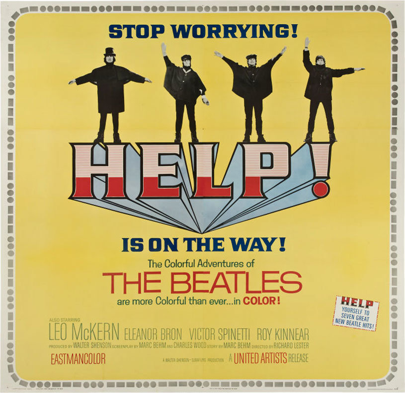 A poster for Richard Lester's 1965 musical film 'Help!' starring The Beatles.
